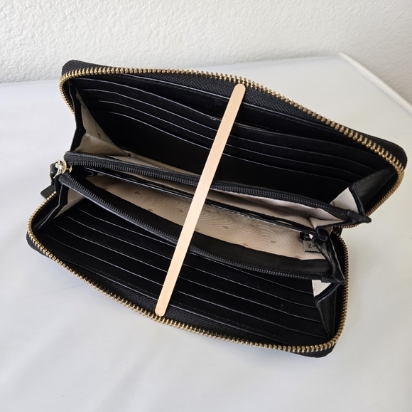 KATE SPADE Large Leather Wallet Black Grey Houndstooth Print Zip Around - Picture 8 of 16